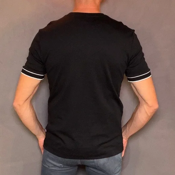 BOSS Hugo Boss Tiburt 446 Mercerised Black T-Shirt with Contrast Trim - Size S - Picture 2 of 7
